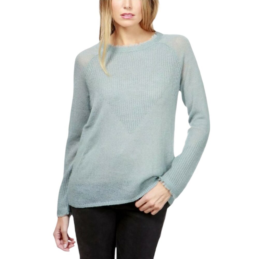 LUCKY BRAND Sweater, Mint Green Wool Blend Long Sleeve Knit Boho Fringe Casual S